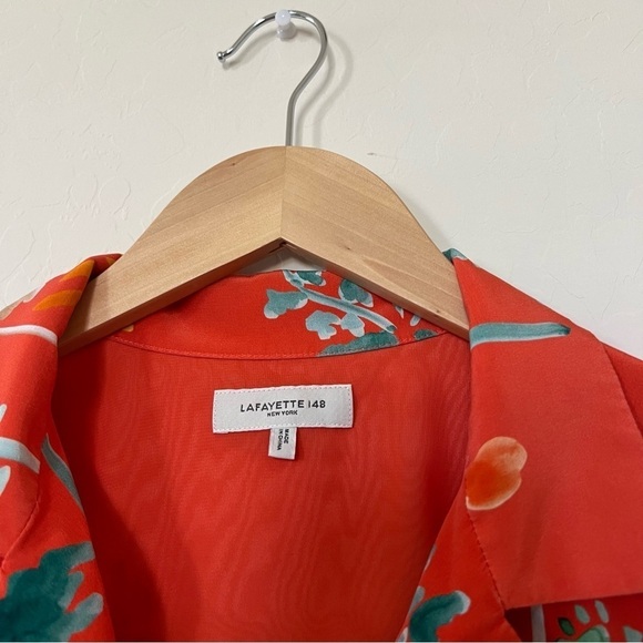 Lafayette 148 New York RIGBY BLOUSE IN OASIS PRINT SILK + Linen Shorts Set - Picture 7 of 13